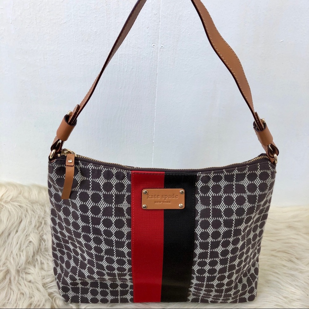 Kate Spade Logo Fabric Leather Medium Hobo Bag